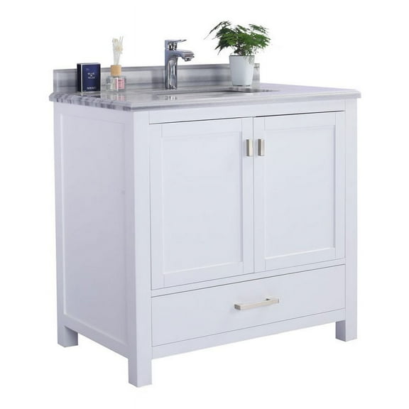 Laviva Wilson 36" Wood Cabinet with Stripes Marble Countertop in White