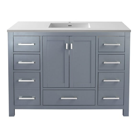 Laviva Wilson 48" Wood Cabinet with VIVA Stone Countertop in Gray/Matte White
