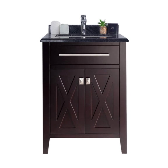 Laviva Wimbledon - 24 - Brown Cabinet + Black Wood Marble Countertop