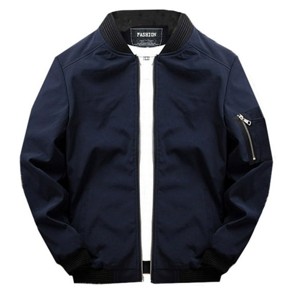 Lavnis Men's Bomber Jacket Sportwear Casual Full Zipper Coat Lightweight Autumn Outdoor Long Sleeve Blue 2XL