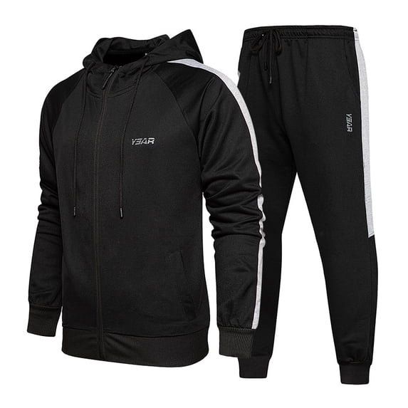 Lavnis Men's Hooded Casual Tracksuits Solid Color Full Zip Long Sleeve Leisure Fashion Athletic Jogging Running Sweatsuits Set Black L