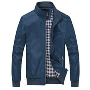 Lavnis Men's Stand Collar Jackets Full Zip Solid Color Long Sleeve Casual Fashion Comfy Original Design Jackets Blue XL