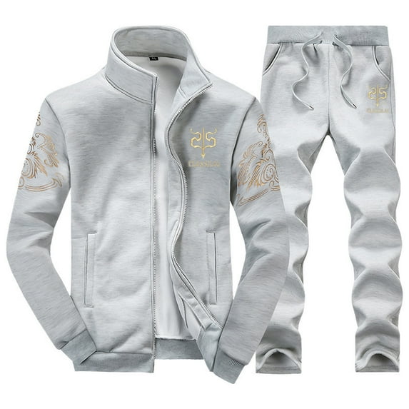 Lavnis Men's Stand Collar Tracksuits Full Zip Long Sleeve Casual Fashion Comfy Original Design Athletic Jogging Running 2 Pieces Sweatsuits Sets Gray XL