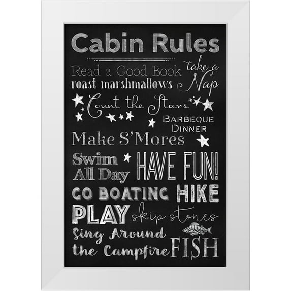 Lavoie, Tina 11x14 White Modern Wood Framed Museum Art Print Titled - Chalkboard Cabin Rules