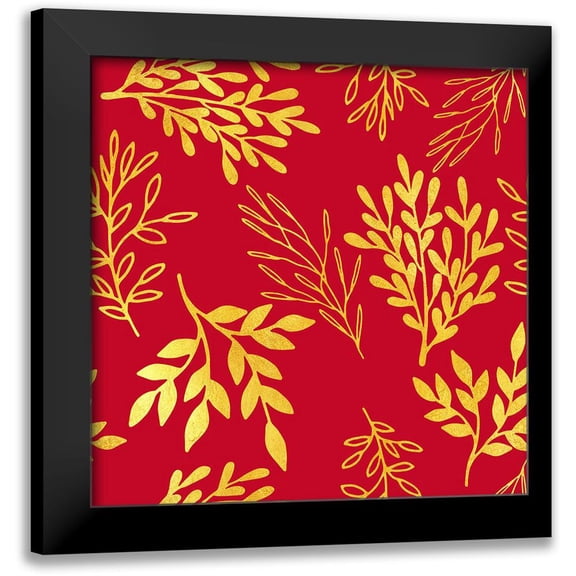Lavoie, Tina 12x12 Black Modern Framed Museum Art Print Titled - Golden Leaves on Venetian Red