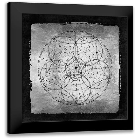 Lavoie, Tina 12x12 Black Modern Framed Museum Art Print Titled - Silver Vintage Star Chart Sky Map 1880