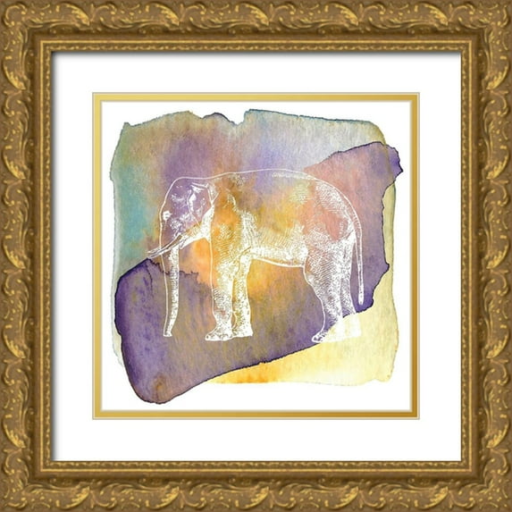 Lavoie, Tina 12x12 Gold Ornate Wood Framed with Double Matting Museum Art Print Titled - Color Spot Safari Animals elephant