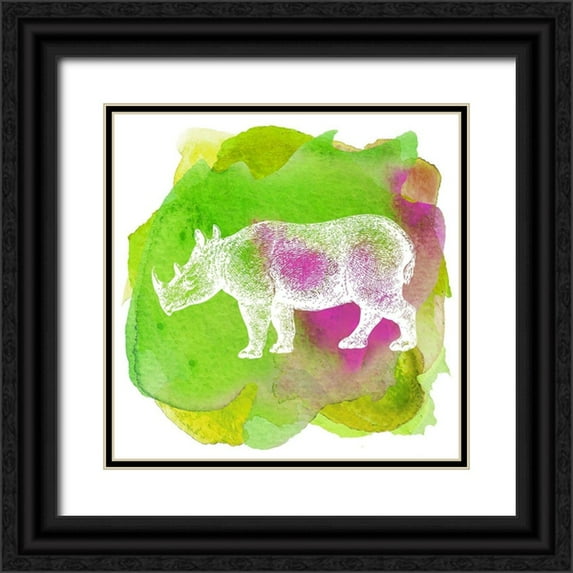 Lavoie, Tina 20x20 Black Ornate Wood Framed with Double Matting Museum Art Print Titled - Color Spot Safari Animals Rhino