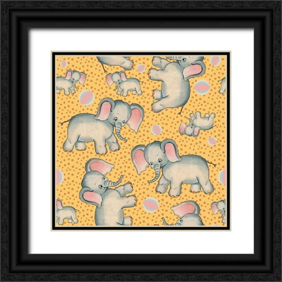 Lavoie, Tina 20x20 Black Ornate Wood Framed with Double Matting Museum Art Print Titled - Cute Baby Elephant Pattern