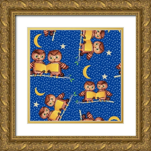 Lavoie, Tina 20x20 Gold Ornate Wood Framed with Double Matting Museum Art Print Titled - Cute Baby Owls Starry Night Pattern