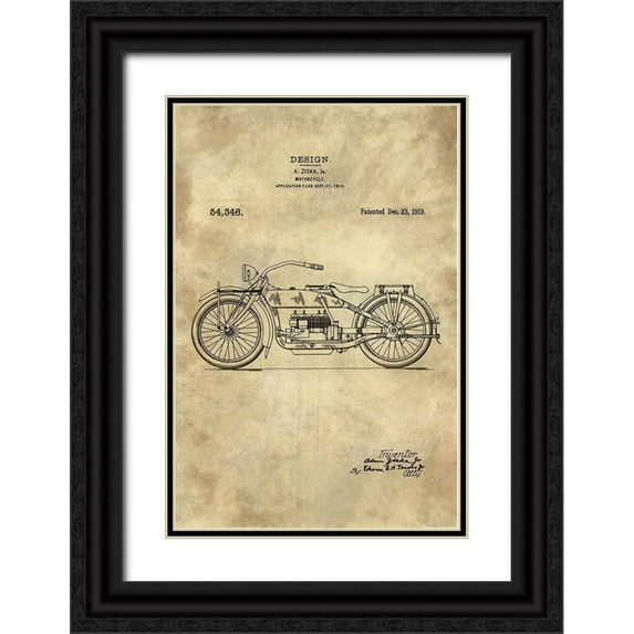 Lavoie, Tina 23x32 Black Ornate Wood Framed with Double Matting Museum Art Print Titled - Motorcycle Blueprint Industrial Farmhouse