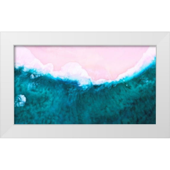 Lavoie, Tina 24x15 White Modern Wood Framed Museum Art Print Titled - Pink Beach Teal Water