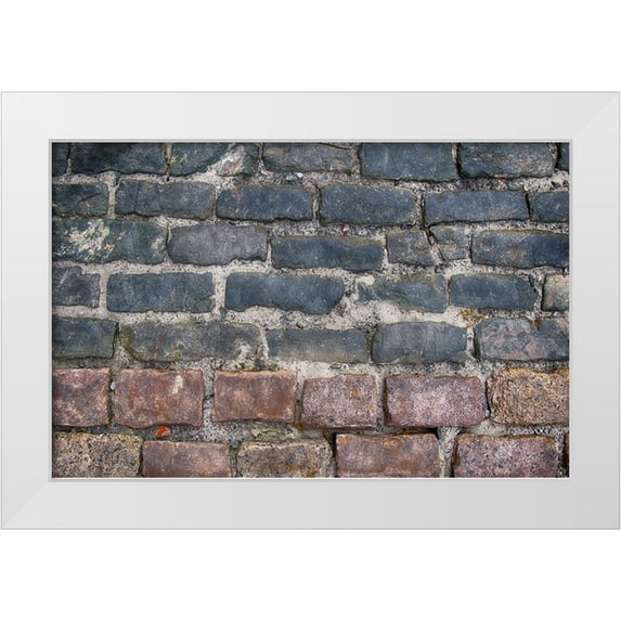 Lavoie, Tina 24x17 White Modern Wood Framed Museum Art Print Titled - Old Montreal Bi-Color Cobblestone Street