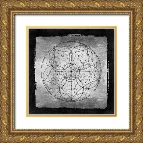 Lavoie, Tina 26x26 Gold Ornate Wood Framed with Double Matting Museum Art Print Titled - Silver Vintage Star Chart Sky Map 1880