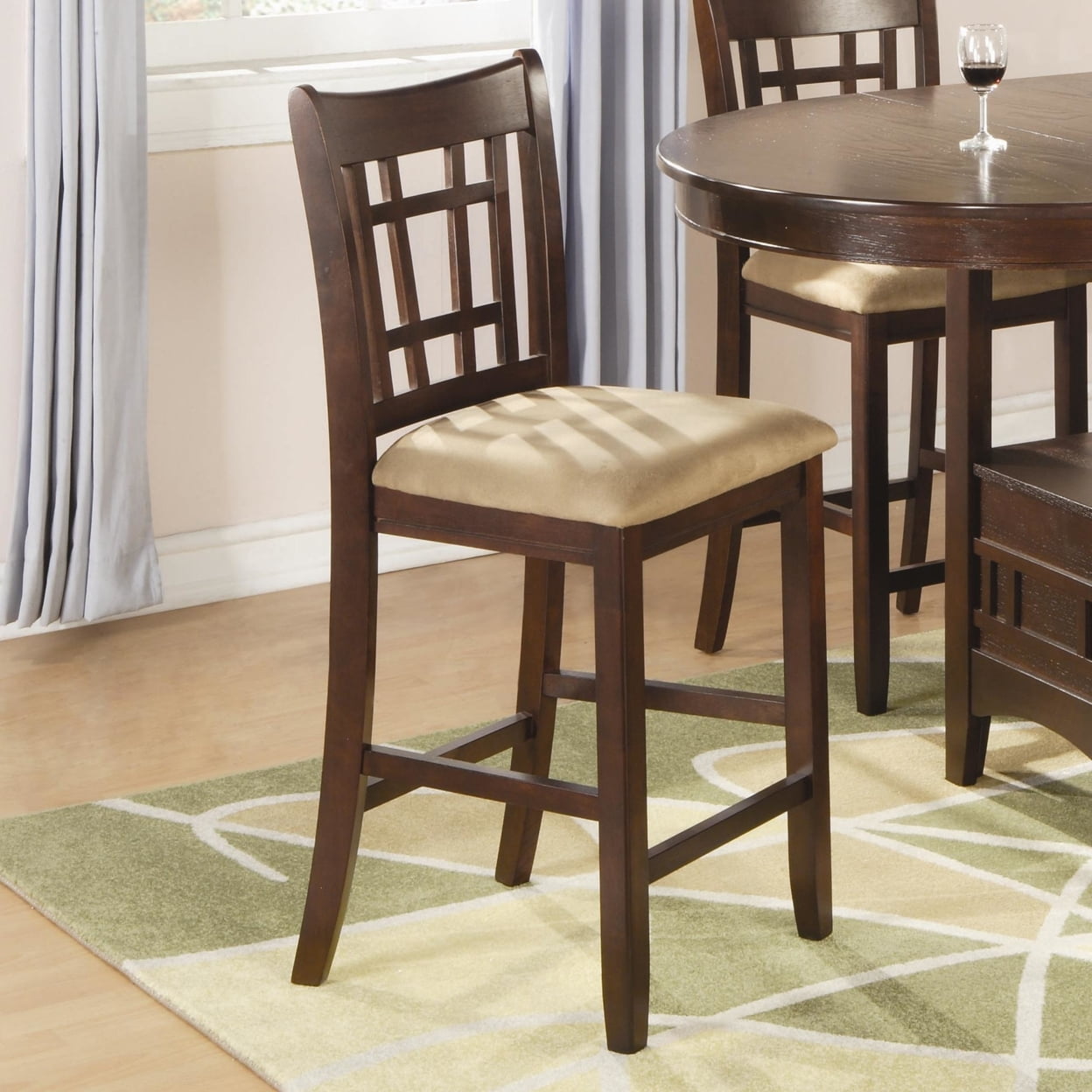 Transitional Cherry Wood and Cream Leather Bar Stool, 24"