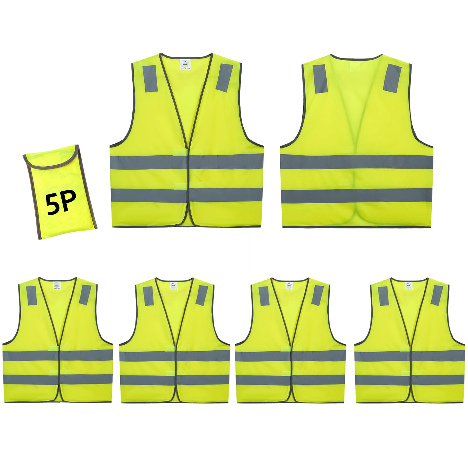 LavoriAK Yellow Safety Vests 5 Pack Bulk ANSI Class 2,Yellow