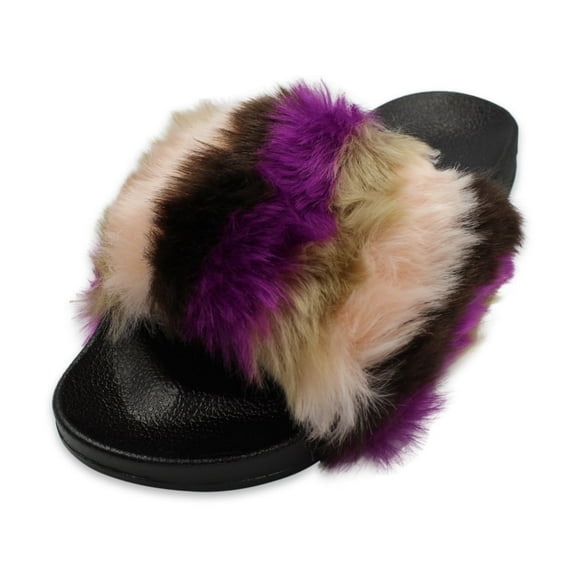 Lavra Women's Plush Faux Fur Slide Furry Slip On Sandals