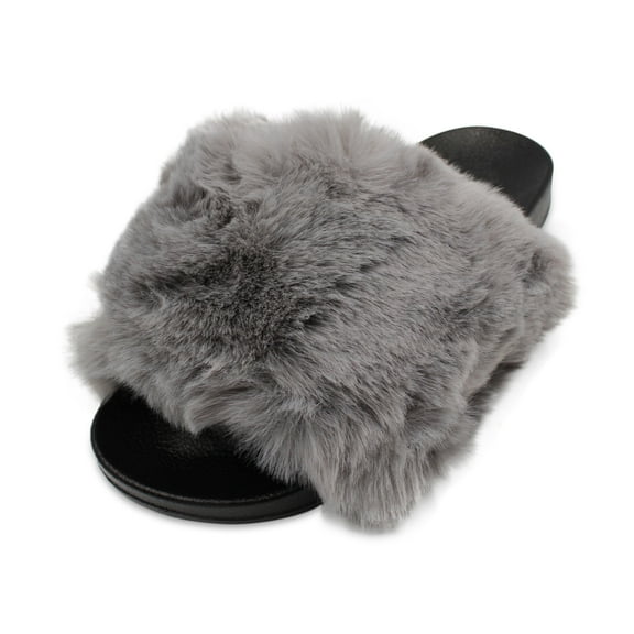 Lavra Women's Plush Faux Fur Slide Furry Slip On Sandals