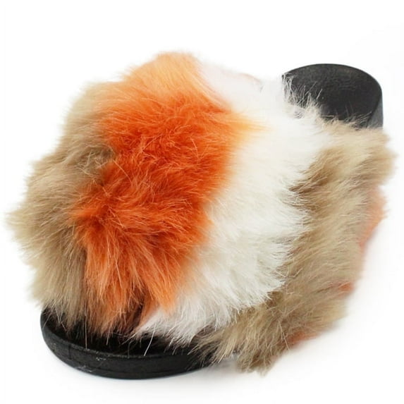 Lavra Women's Plush Faux Fur Slide Furry Multi Slip On Sandals 11