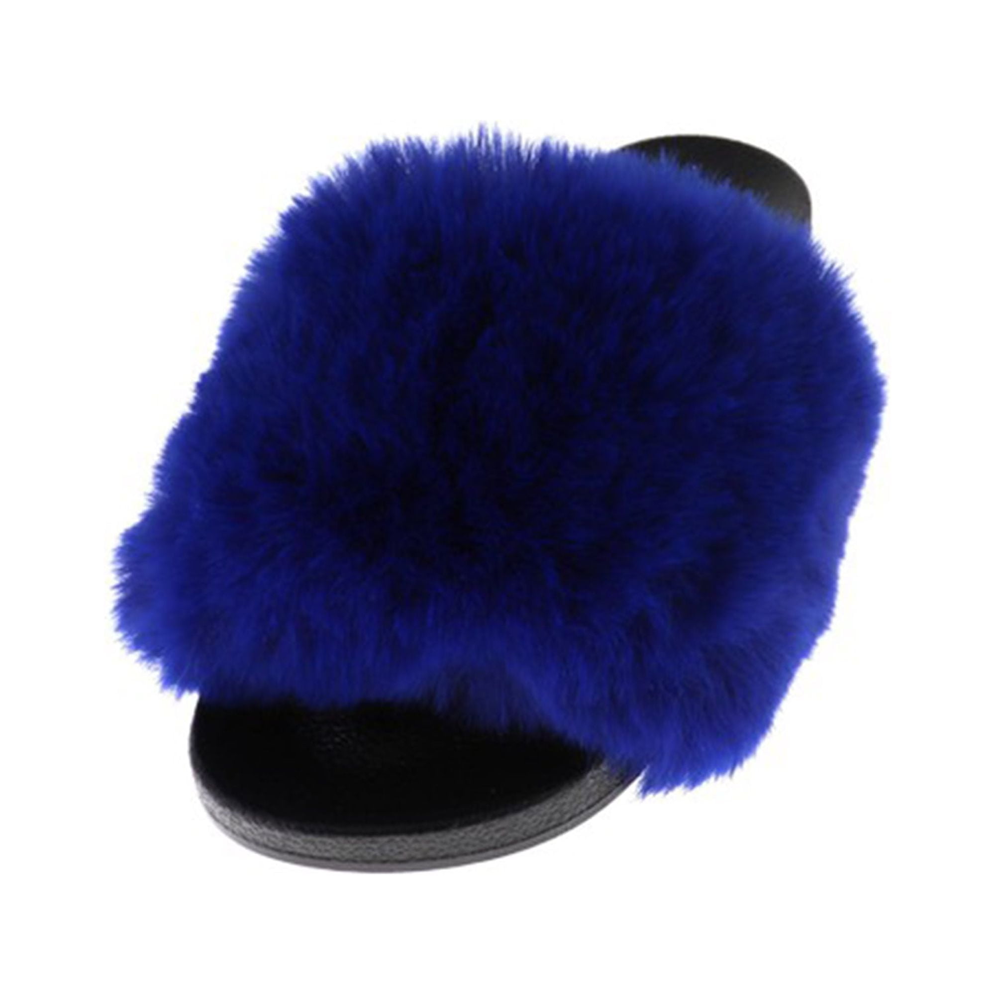 Royal blue fluffy slides new arrivals