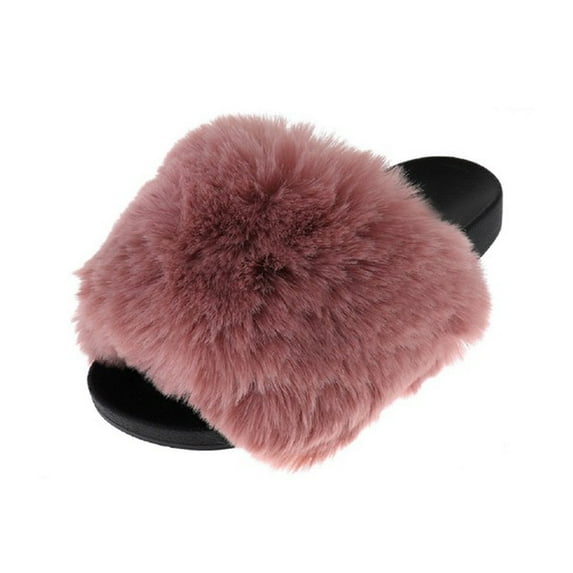 Lavra Women's Plush Faux Fur Slide Furry Slip On Sandals