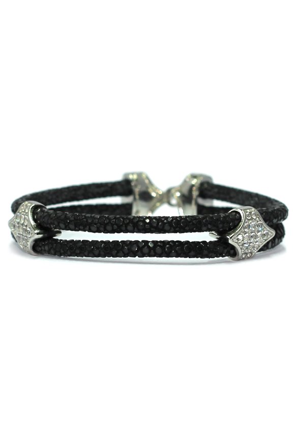 Lavriche Stingray Leather Bracelet 925 Silver Plated and CZ High Quality