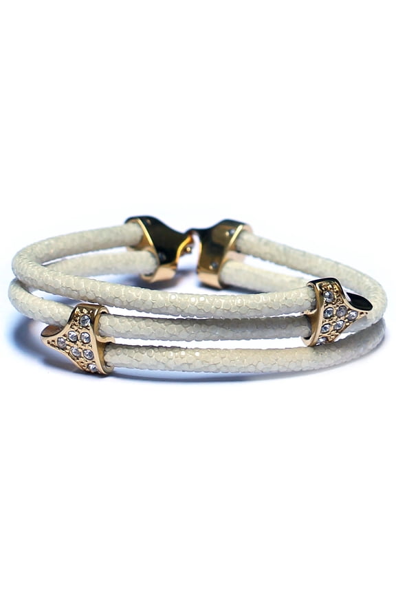 Lavriche Stingray White Leather Bracelet 18k Gold and CZ High Quality