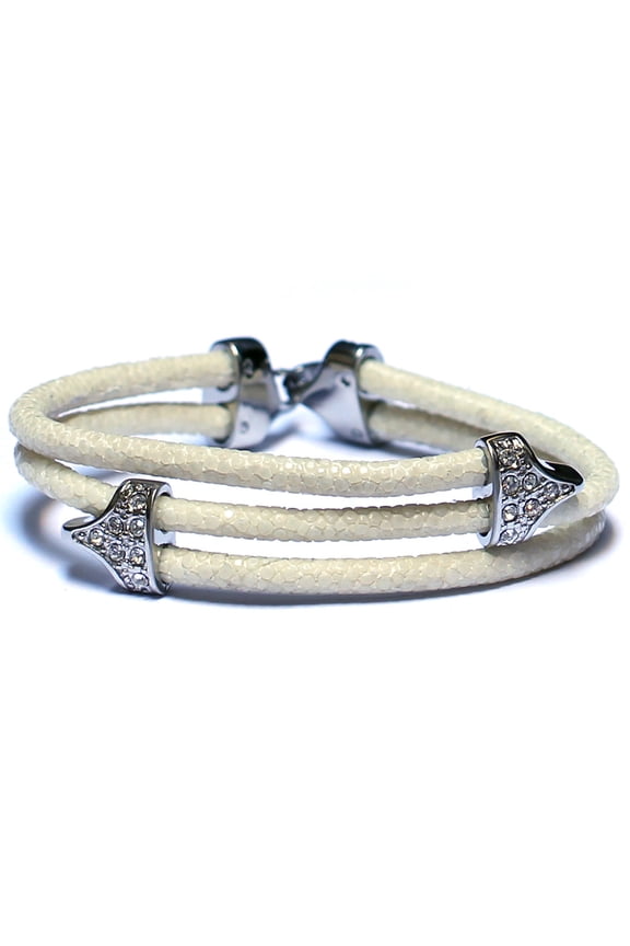 Lavriche Stingray White Leather Bracelet 925 Silver Plated and CZ High Quality