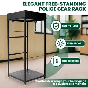 Law Enforcement and Military Gear Stand, Police Gear Rack, Tactical Duty Gear Rack Decor with Free-Standing Design, 3 Hooks, Black Carbon Steel Armor Stand, Police Hanger for Police Retirement Gifts