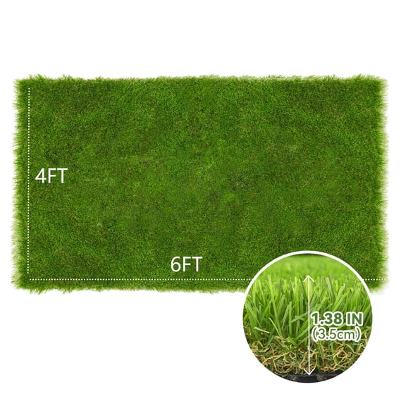 Lawn 4x6ft Artificial Grass Turf 1.38" High Indoor Outdoor Synthetic Rug,Green