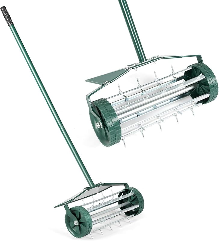 Lawn Aerator, 17inch Heavy Duty Rolling Aerator with Sharp Spikes ...