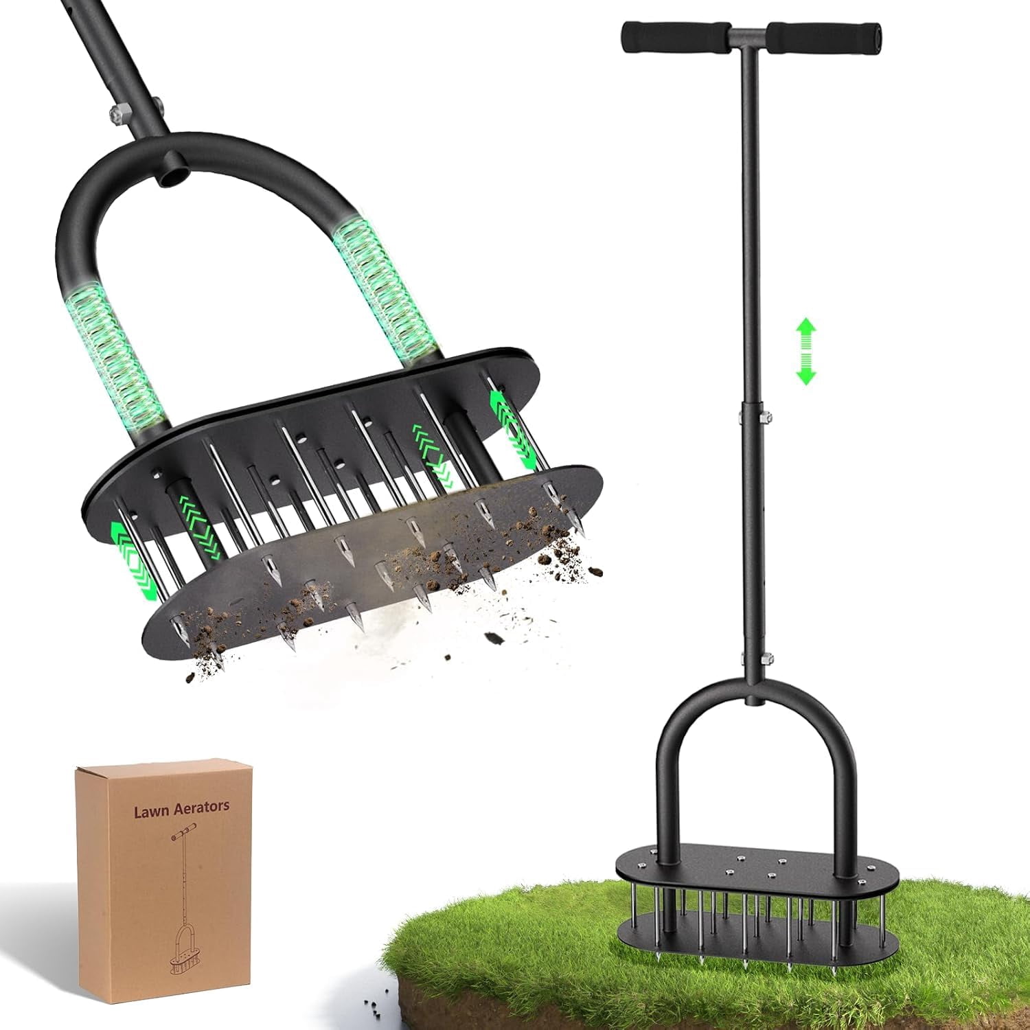 Lawn Aerator Automatic Dirt And Leaf Clean Design Pre-assembled 15 Iron Spikes Metal Soil Aerating Tools For Yard Garden  Tool