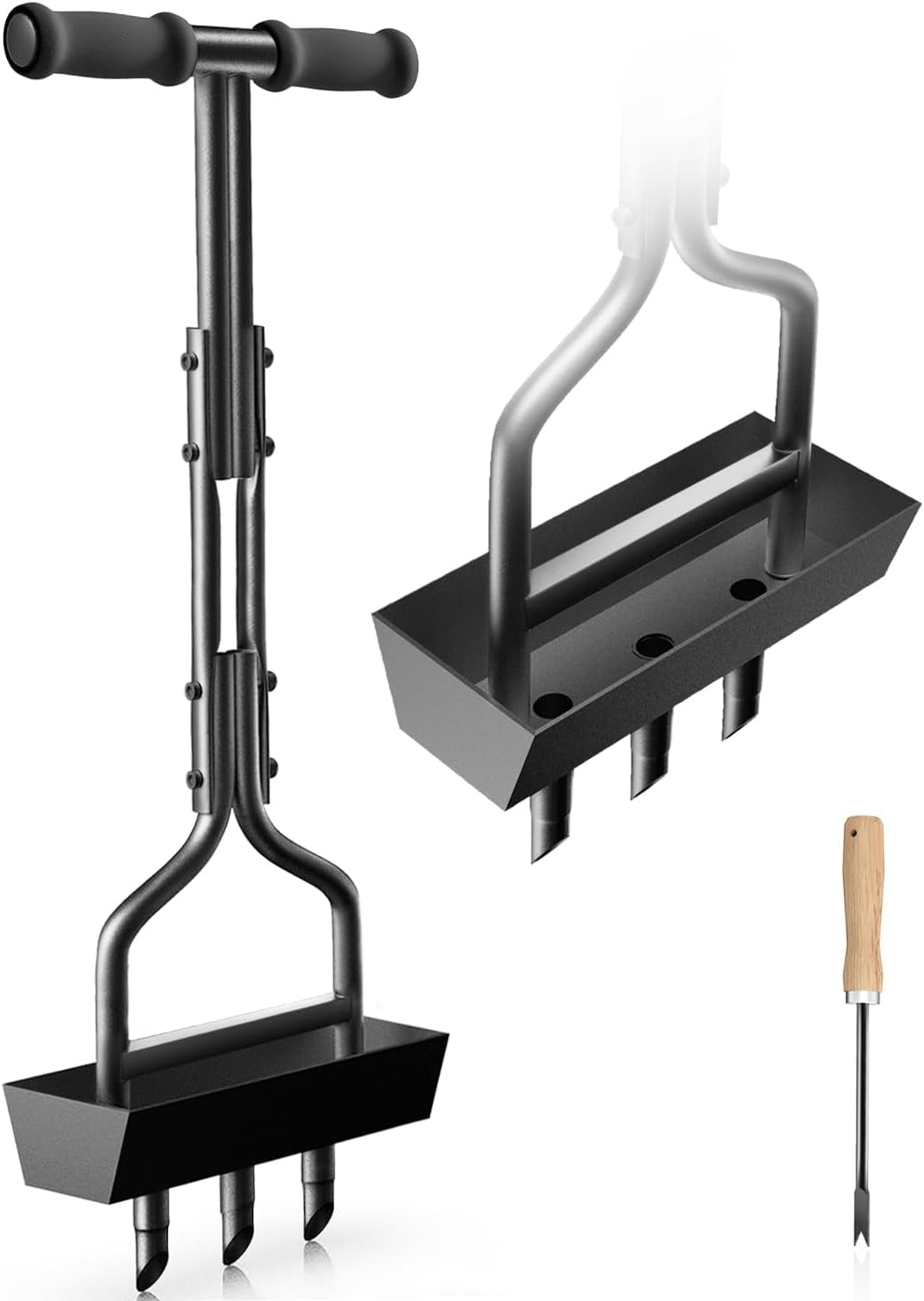 Lawn Aerator Coring Tool with Soil Core Tray, Manual Garden Plug Aerator for Grass Aeration, Yard Aerator & A Cleaning Tool for Compacted Soil, Lawn Care