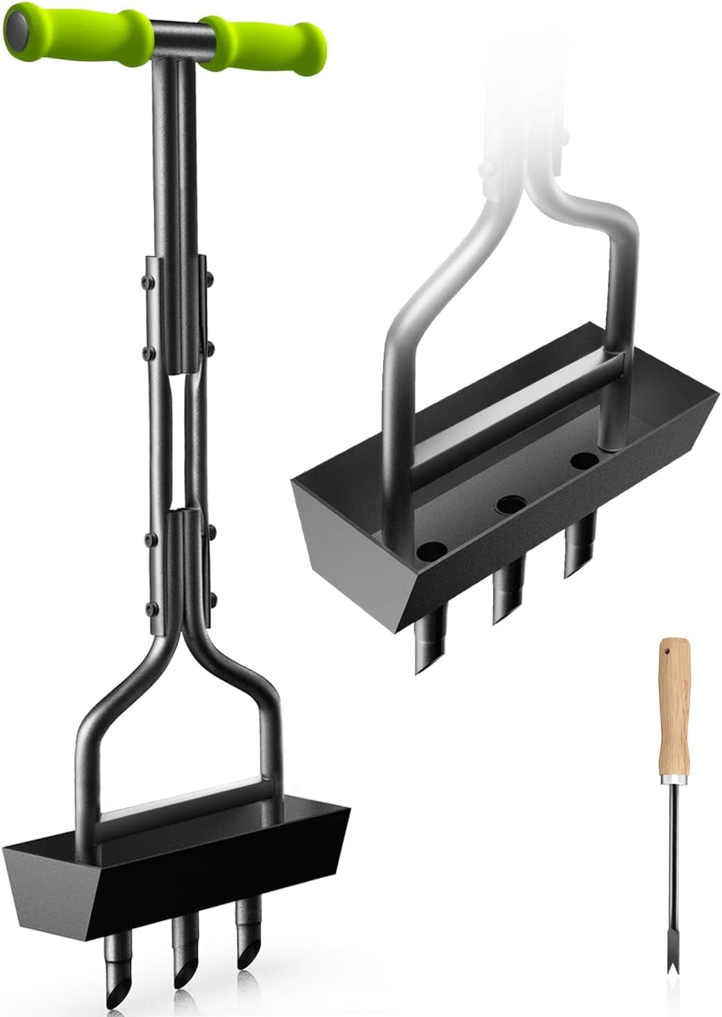 Lawn Aerator Coring Tool with Soil Core Tray, Manual Garden Plug Aerator for Grass Aeration, Yard Aerator & A Cleaning Tool for Compacted Soil, Lawn Care