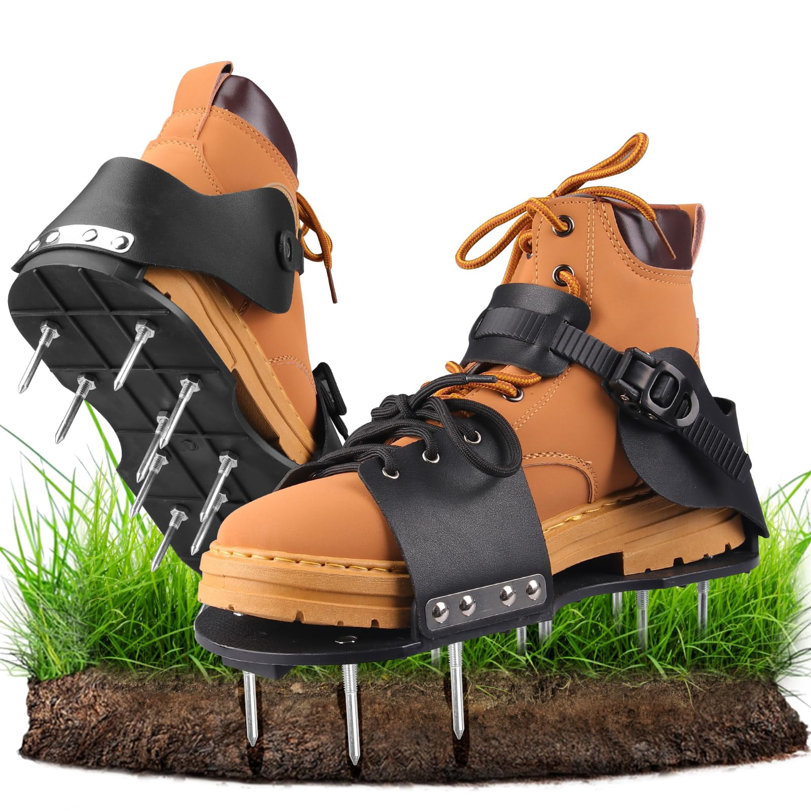 Lawn Aerator Shoes For Grass  With Adjustable Loop Strap 26 Stainless Steel Nails Aeration Soil Patios Gardens Lawns