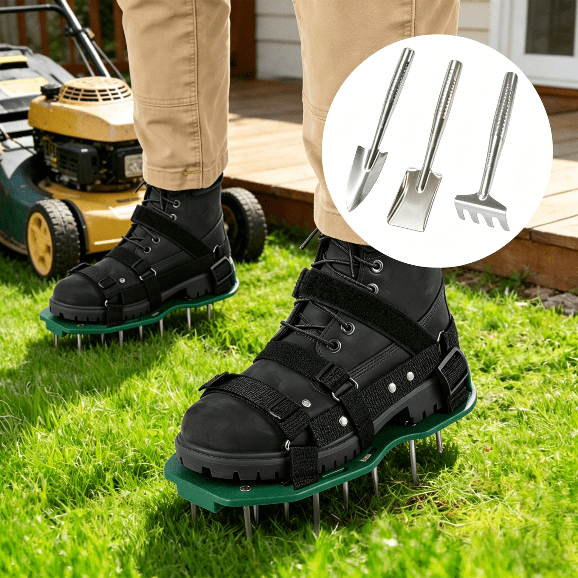Lawn Aerator Shoes with Garden Tool Easy-Installation Grass Aeration Shoes Heavy Duty Lawn Aerator Spike Shoes Lawn Aeration Tool with Adjustable Nylon Strap for Yard Earth Loosening and Grass Care