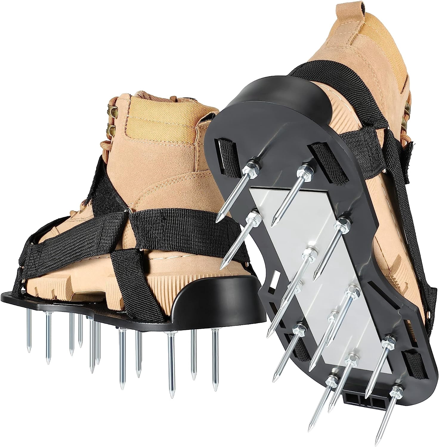 Lawn Aerator Shoes Pre-Assembled - 26 Heavy Duty Steel Spikes (2.4"), Stainless Base Plate, Adjustable Metal Buckle Straps Walk Behind Grass Sandals for Yard Care
