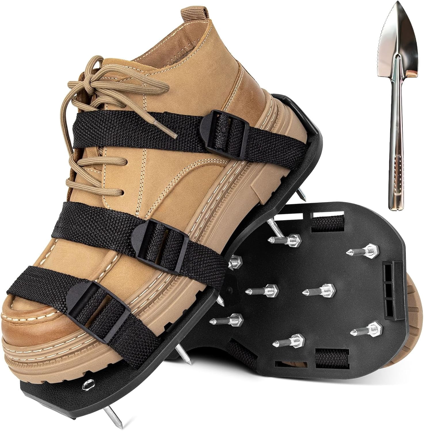 Lawn Aerator Shoes with Stainless Steel Shovel,Aerator Tool for Effectively Aerating Soil,Universal-Size Heavy-Duty Lawns, Gardens, Patios and Yards Black Model