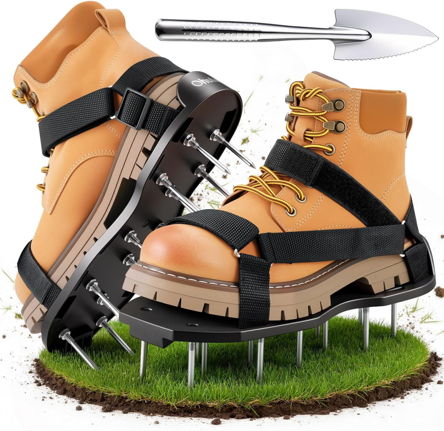 Lawn Aerator Shoes with Stainless Steel Shovel, Free-Installation Aerating Shoe Hook&Loop Straps, Heavy Duty One-Size-Fits-All Spiked Sandals for Garden Grass