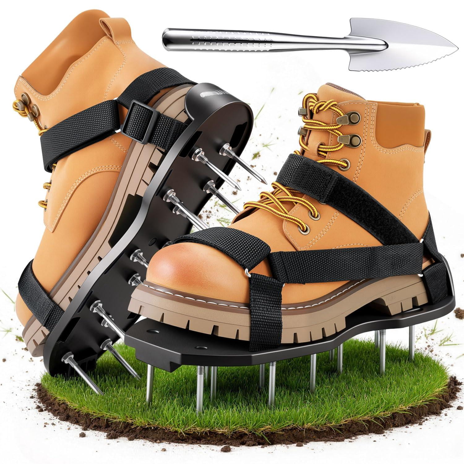 Lawn Aerator Shoes With Stainless Steel Shovel  Free-installation Aerating Shoe Hook&loop Straps Heavy Duty One-size-fits-all Spiked Sandals For Garden Grass