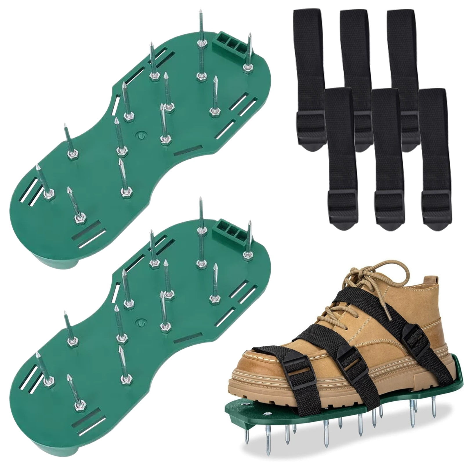 Lawn Aerator Shoes with Stainless Steel Spikes - Garden Aerating Sandals for Patios, Yards & Lawns - Soil Aeration Tool for Healthier Grass - One Size Fits Most - Heavy Duty Lawn Care Accessories
