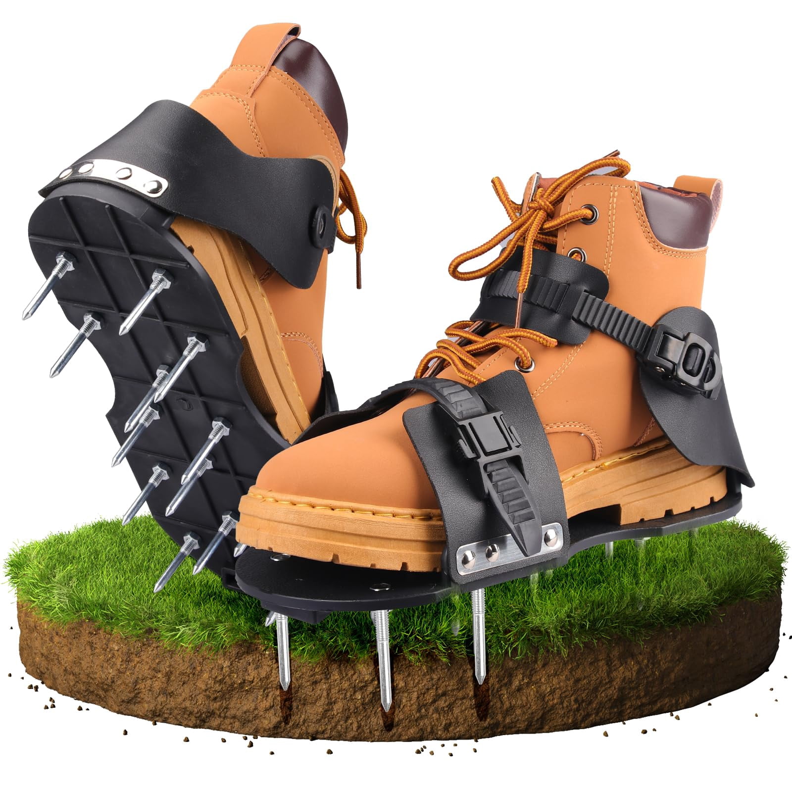 Lawn Aerator Shoes  With Adjustable Loop Strap And Snap-on Buckle 26 Stainless Steel Nails For Soil Aeration Patios Gardens Lawns