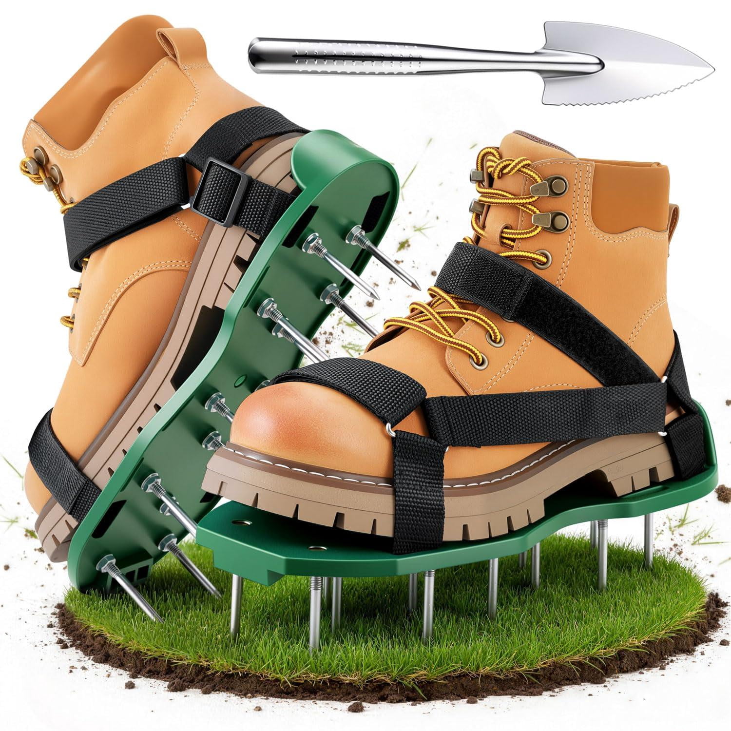 Lawn Aerator Shoes With Hook & Loop Straps  All Design Free-installation Heavy Duty Spiked Aerating Sandals One-size-fits-all For Yard Patio Garden