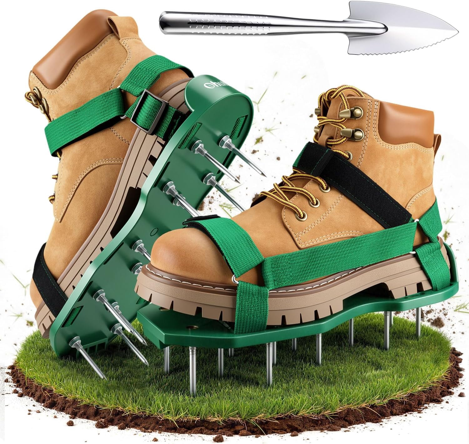 Lawn Aerator Shoes for Grass: Free-Installation Aeration with Stainless Steel Shovel, Heavy Duty Spike Aerating Sandals Tool Yard Patio Garden