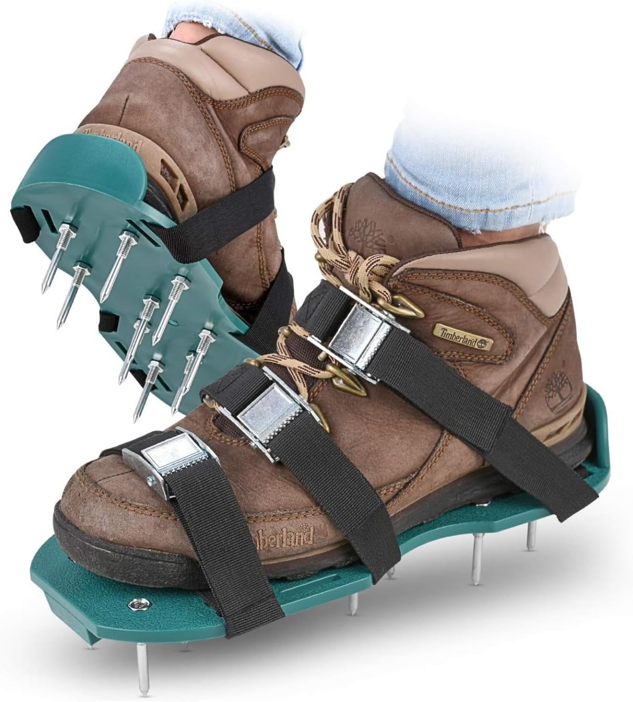 Lawn Aerator Shoes with 26 Spikes, Adjustable Sandals, 4 Straps