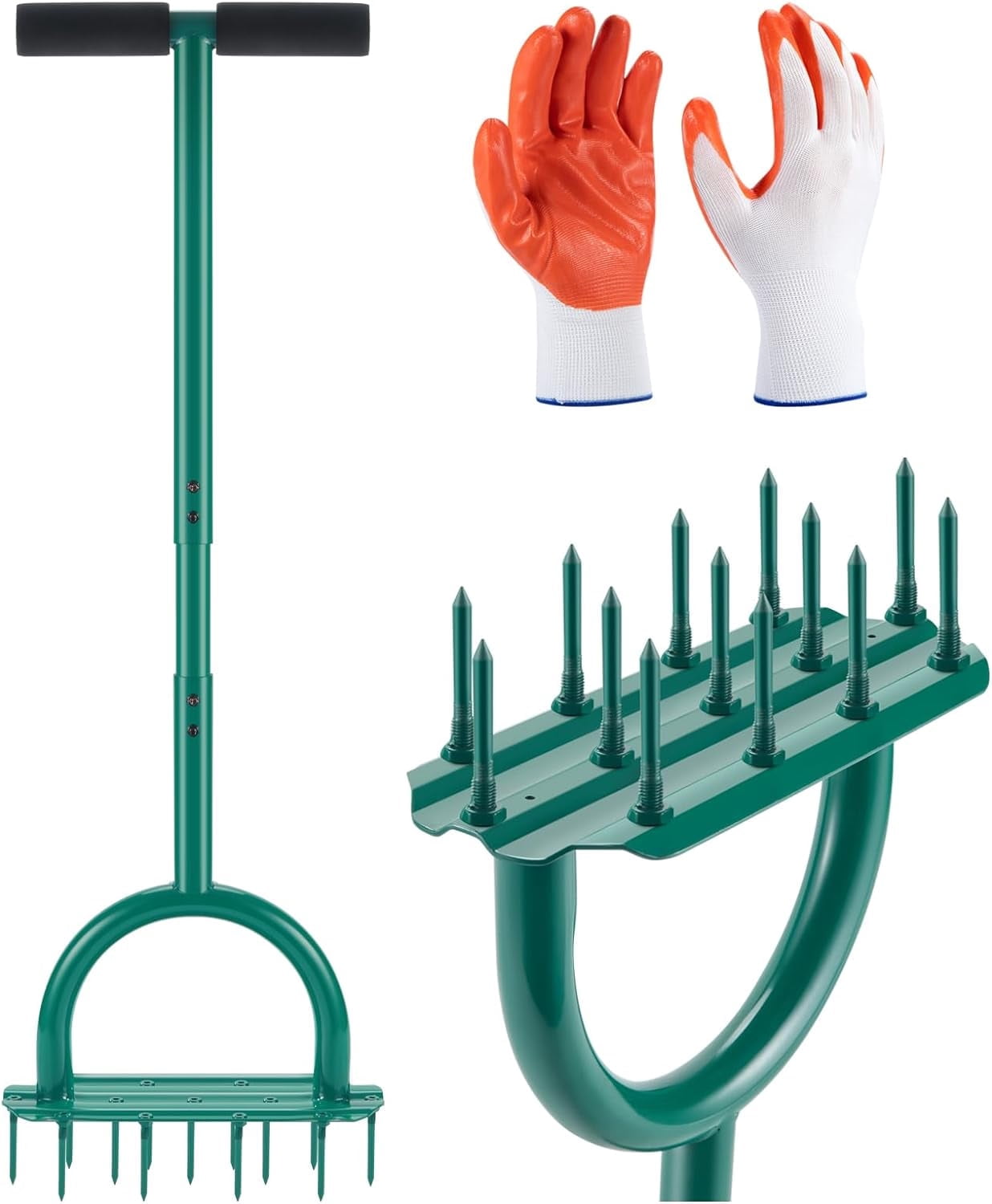 Lawn Aerator Spikes Aerating Tool, Manual Yard Aerator Tools with 13 Soil Spikes, T-Handle, Wide Foot Plate, Yard Aerators for Lawn Yard & Garden