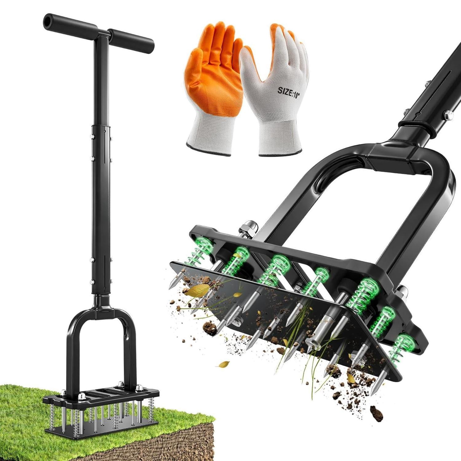 Lawn Aerator Tool  2026 Upgraded Manual With 15-spike Heavy-duty Yard Aeration Spring-loaded Design For Loosening Soil Aerating Patio Garden Dark Black