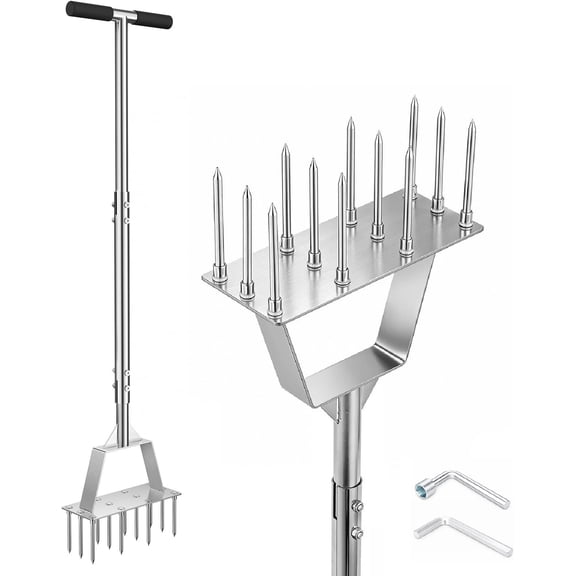 Lawn Aerator Tool, Heavy-Duty Stainless Steel Lawn Spike Aerator for Compact Soil , Deep Root Aeration, Triangular Welded Base, 39.3" Long Handle for Yard Garden Lawn Care