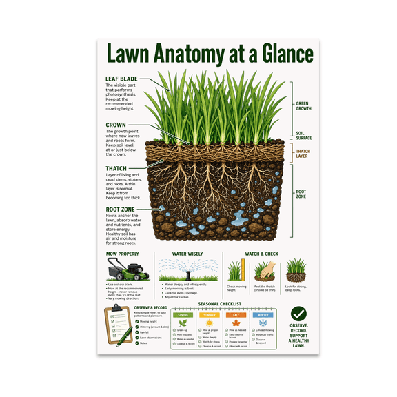 Lawn Anatomy at a Glance, 13 x 19 in Glossy Unframed Wall Poster, Vertical