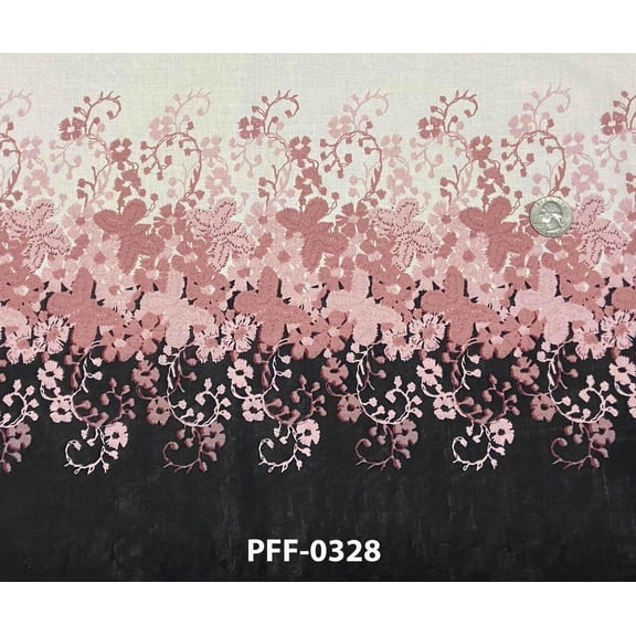 Lawn Batiste Butterflies Butterfly Floral Vines Pink with Black Border Soft Cotton Border Print Fabric by the Yard (PFF-0328)